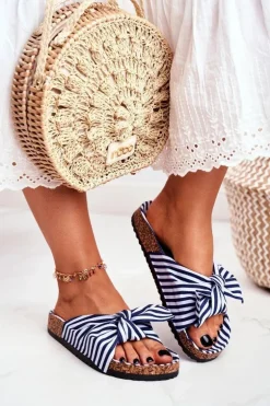 Damskie Klapki Z Kokardkami Pin-up Granatowe Verrone