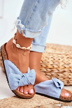 Damskie Klapki Z Kokardkami Pin-up Niebieskie Magnolia