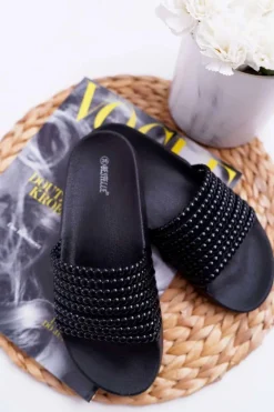 Damskie Klapki z Koralikami Czarne Elavi