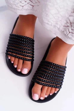 Damskie Klapki z Koralikami Czarne Elavi