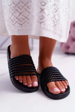 Damskie Klapki z Koralikami Czarne Elavi