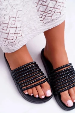 Damskie Klapki z Koralikami Czarne Elavi