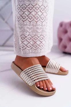 Damskie Klapki z Koralikami Złote Elavi