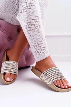 Damskie Klapki z Koralikami Złote Elavi