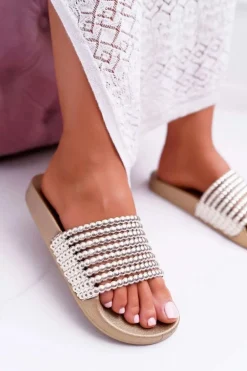 Damskie Klapki z Koralikami Złote Elavi