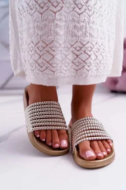 Damskie Klapki z Koralikami Złote Elavi