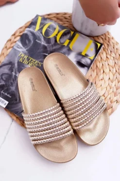 Damskie Klapki z Koralikami Złote Elavi