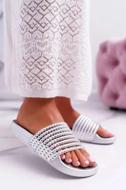 Damskie Klapki z Koralikami Srebrne Elavi