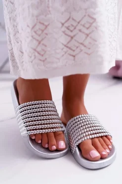 Damskie Klapki z Koralikami Srebrne Elavi