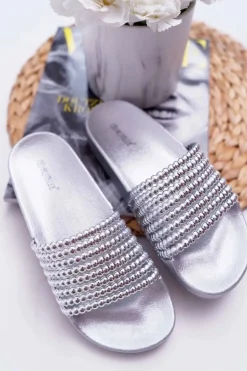 Damskie Klapki z Koralikami Srebrne Elavi