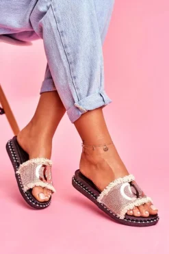 Damskie Klapki Z Kryształkami Różowe Złoto Valley