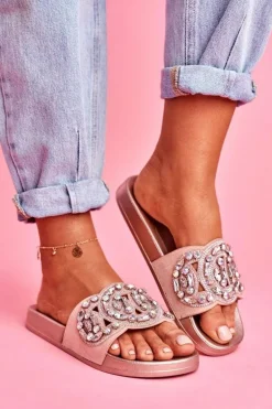 Damskie Klapki Z Kryształkami Różowe Złoto Audrey