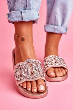 Damskie Klapki Z Kryształkami Różowe Złoto Audrey