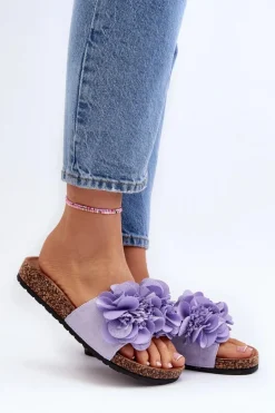 Damskie Klapki Z Kwiatami Fioletowe Lulania