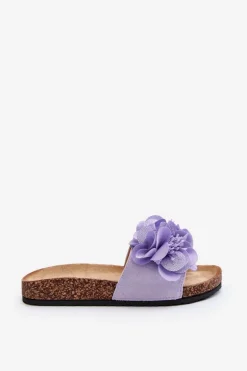 Damskie Klapki Z Kwiatami Fioletowe Lulania
