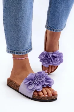Damskie Klapki Z Kwiatami Fioletowe Lulania