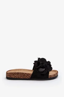 Damskie Klapki Z Kwiatami Czarne Lulania