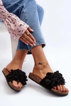 Damskie Klapki Z Kwiatami Czarne Lulania