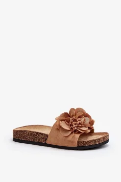 Damskie Klapki Z Kwiatami Brązowe Lulania
