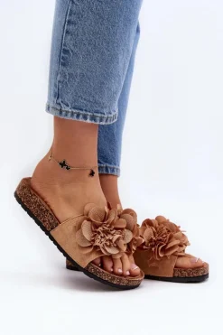 Damskie Klapki Z Kwiatami Brązowe Lulania