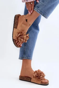 Damskie Klapki Z Kwiatami Brązowe Lulania
