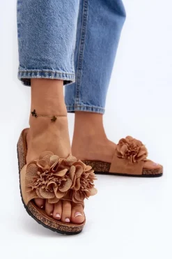 Damskie Klapki Z Kwiatami Brązowe Lulania