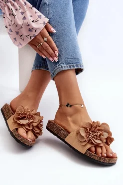 Damskie Klapki Z Kwiatami Brązowe Lulania