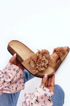 Damskie Klapki Z Kwiatami Brązowe Lulania