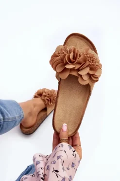 Damskie Klapki Z Kwiatami Brązowe Lulania