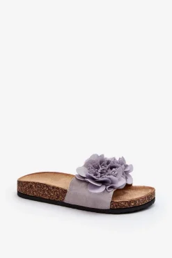 Damskie Klapki Z Kwiatami Szare Lulania