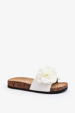 Damskie Klapki Z Kwiatami Białe Lulania