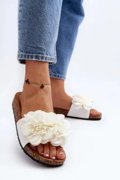 Damskie Klapki Z Kwiatami Białe Lulania