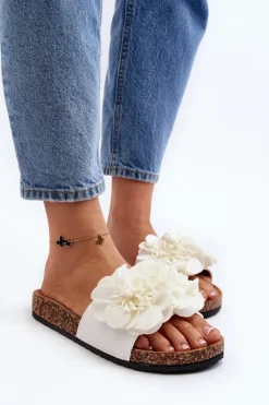 Damskie Klapki Z Kwiatami Białe Lulania