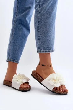 Damskie Klapki Z Kwiatami Białe Lulania