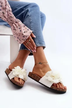 Damskie Klapki Z Kwiatami Białe Lulania