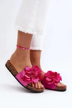 Damskie Klapki Z Kwiatami Fuksja Lulania