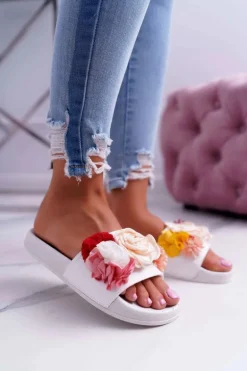 Damskie Klapki Z Kwiatem Białe Della