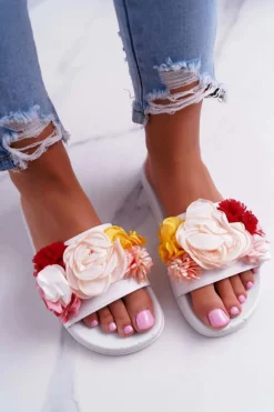Damskie Klapki Z Kwiatem Białe Della