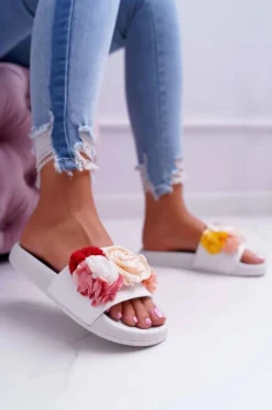 Damskie Klapki Z Kwiatem Białe Della