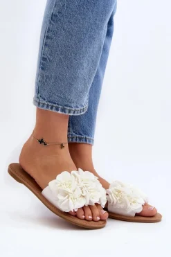 Damskie Klapki Z Kwiatkami Białe Eelfan