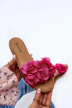 Damskie Klapki Z Kwiatkami Fuksja Eelfan