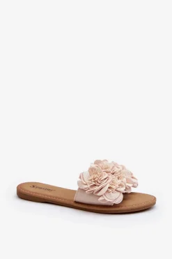 Damskie Klapki Z Kwiatkami Beżowe Eelfan