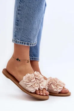 Damskie Klapki Z Kwiatkami Beżowe Eelfan