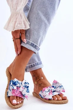 Damskie Klapki Z Materiałową Kokardą Białe Blossom