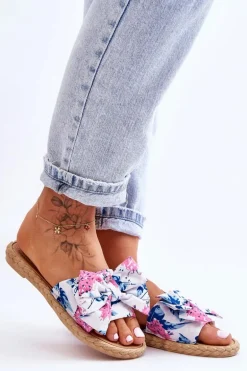 Damskie Klapki Z Materiałową Kokardą Białe Blossom