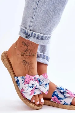 Damskie Klapki Z Materiałową Kokardą Białe Blossom