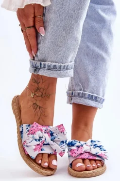 Damskie Klapki Z Materiałową Kokardą Białe Blossom