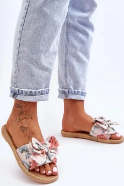 Damskie Klapki Z Materiałową Kokardą Beżowe Blossom