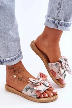 Damskie Klapki Z Materiałową Kokardą Beżowe Blossom