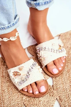 Damskie Klapki Z Muszelkami Beżowe Spain